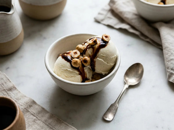 Vanilla gelato drizzled with aged balsamic and toasted hazelnuts