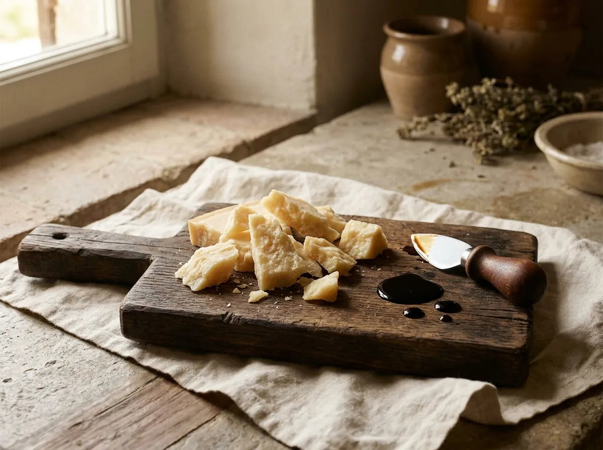 Shards of Parmigiano Reggiano with aged balsamic vinegar