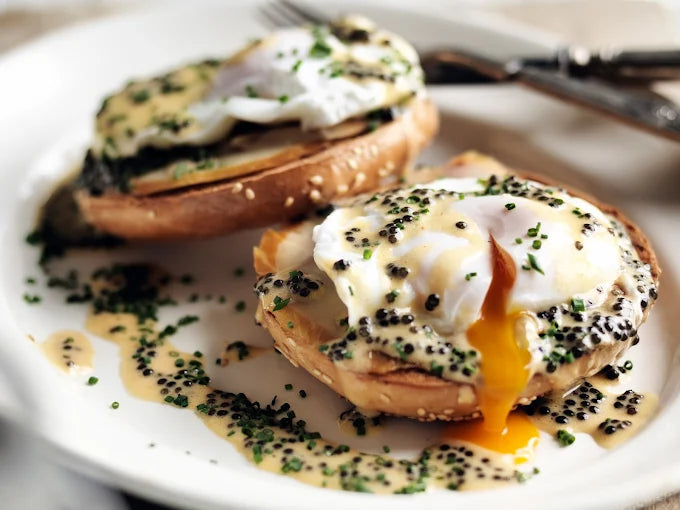 Eggs benedict with caviar